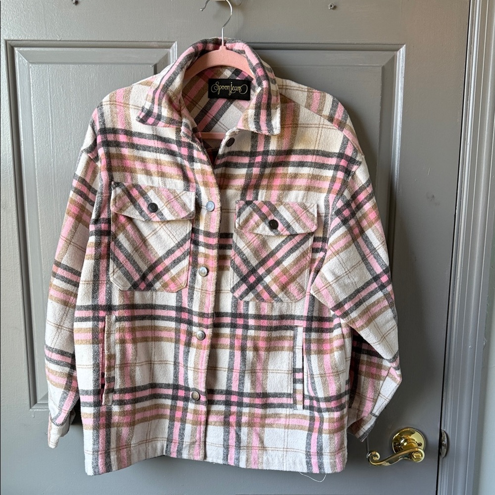 Gorgeous Pink Plaid Shacket Jacket - Women